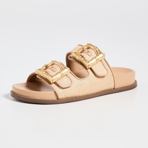 Schutz Enola Slide Sandals with Gold Buckles - Picture 1 of 12